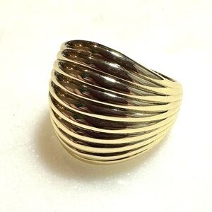 Bellezza 18k Yellow Gold over Bronze Horizontal-Ribbed Wide Band Dome Ring